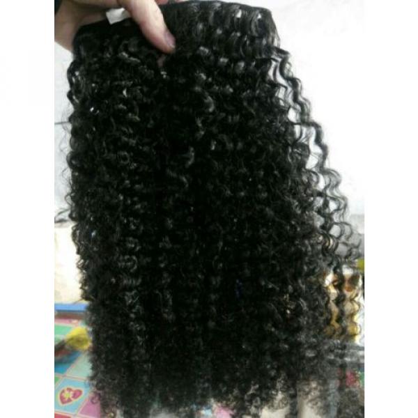 Brazilian Human Hair Kinky Curly Extensions Natural Black Weft Virgin Hair Weave #2 image