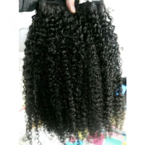 Brazilian Human Hair Kinky Curly Extensions Natural Black Weft Virgin Hair Weave #3 image