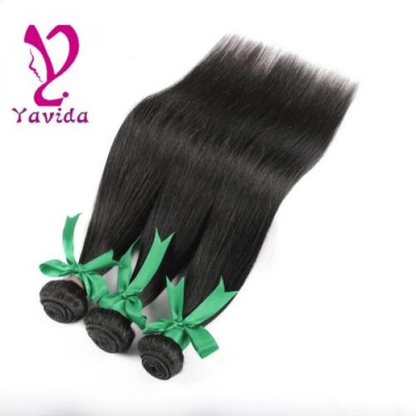 7A 100% Virgin Human Hair Weave 3 Bundles Brazilian Straight Hair Weft 300g #1B #3 image