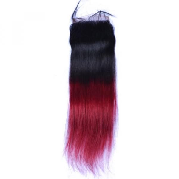 Ombre Brazilian Virgin Human Hair Straight hair Extension Lace Closure 1b/bug #1 image