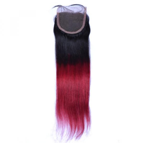 Ombre Brazilian Virgin Human Hair Straight hair Extension Lace Closure 1b/bug #2 image