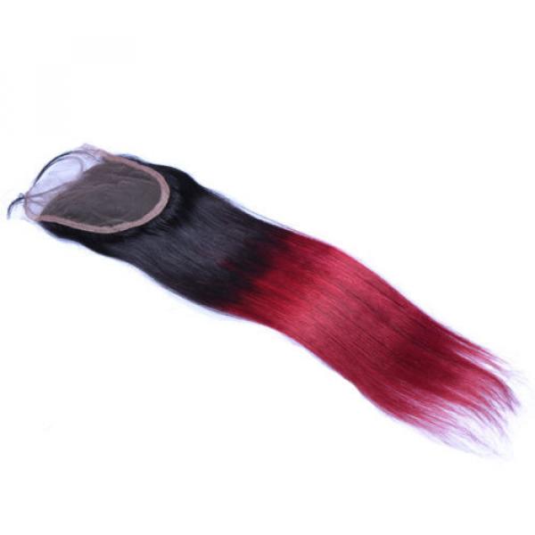 Ombre Brazilian Virgin Human Hair Straight hair Extension Lace Closure 1b/bug #3 image