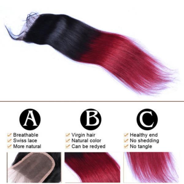 Ombre Brazilian Virgin Human Hair Straight hair Extension Lace Closure 1b/bug #4 image