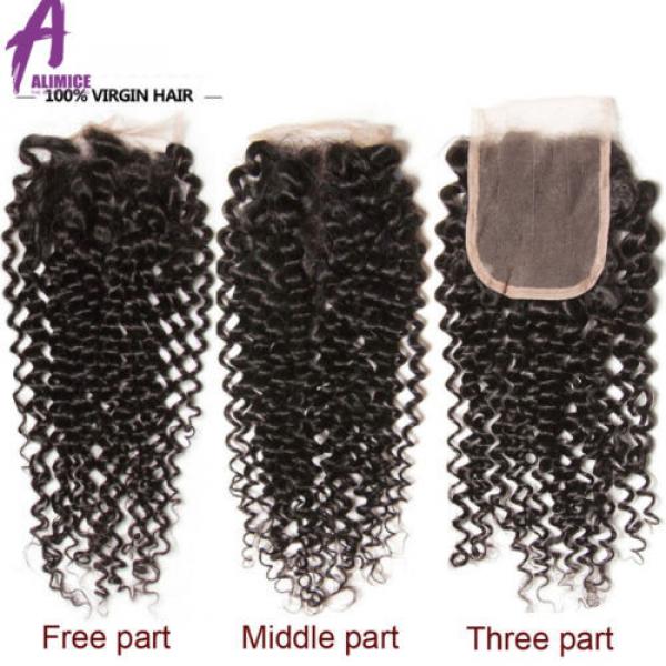 lace closure Brazilian Virgin Hair Curly Wave 4*4 Free Part/Middle/ Three Part #2 image