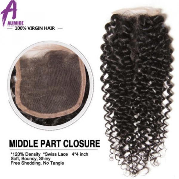 lace closure Brazilian Virgin Hair Curly Wave 4*4 Free Part/Middle/ Three Part #3 image