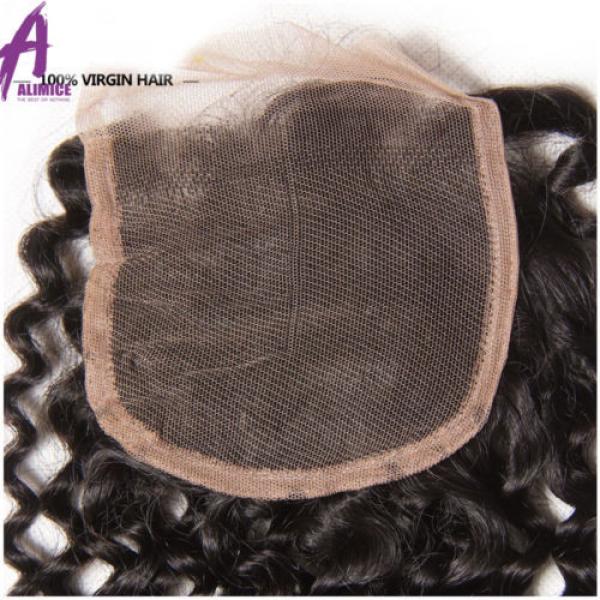 lace closure Brazilian Virgin Hair Curly Wave 4*4 Free Part/Middle/ Three Part #4 image