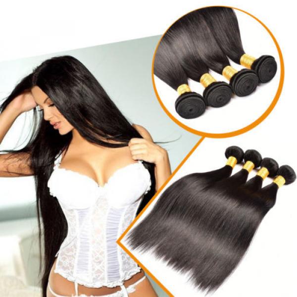 4 Bundles Straight Weave Brazilian Virgin Human Hair Extensions Natural Color #1 image