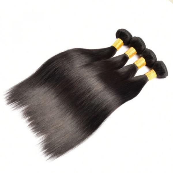 4 Bundles Straight Weave Brazilian Virgin Human Hair Extensions Natural Color #4 image