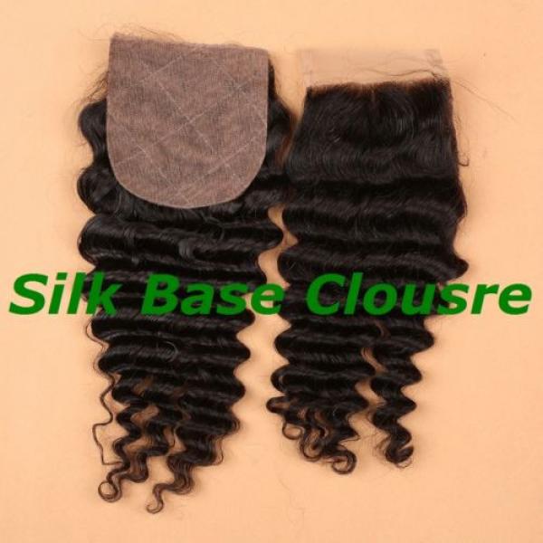 Brazilian Unprocessed Human Baby Virgin Hair 4*4 Deep Wave Silk Base Closure 1b #1 image