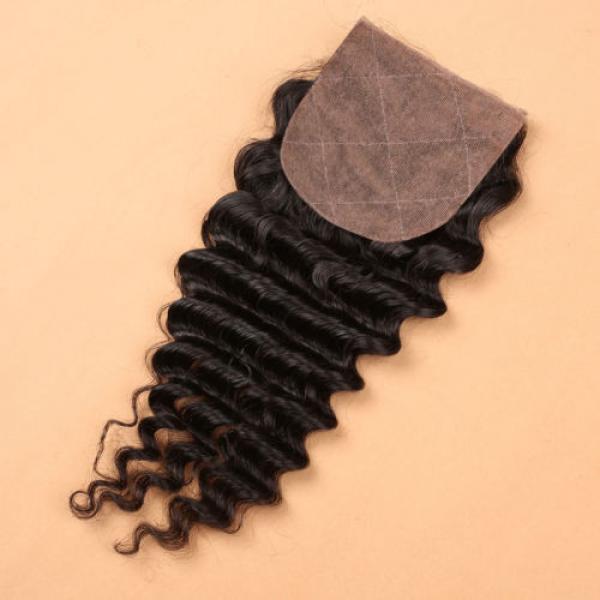 Brazilian Unprocessed Human Baby Virgin Hair 4*4 Deep Wave Silk Base Closure 1b #4 image