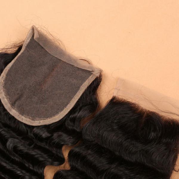 7A 4*4 Lace Closure 100% Brazilian Baby Virgin Human Hair Deep Wave 1b Color #3 image