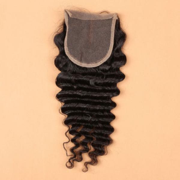 7A 4*4 Lace Closure 100% Brazilian Baby Virgin Human Hair Deep Wave 1b Color #4 image