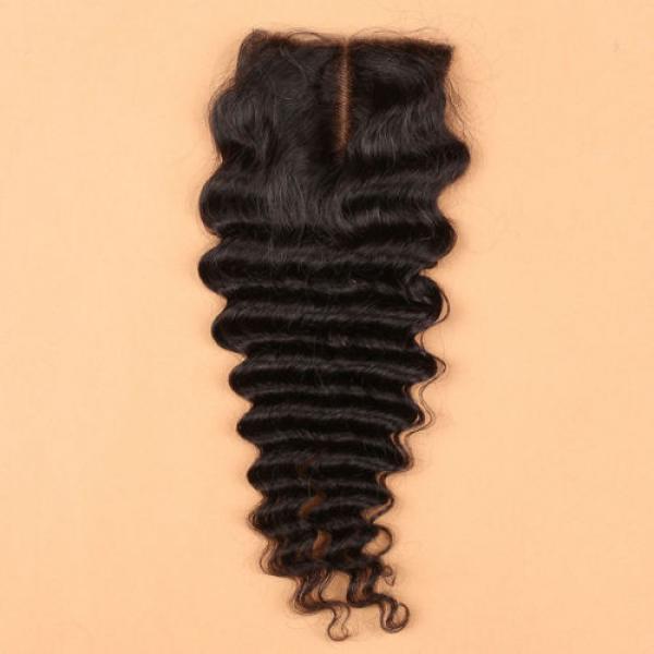 7A 4*4 Lace Closure 100% Brazilian Baby Virgin Human Hair Deep Wave 1b Color #5 image