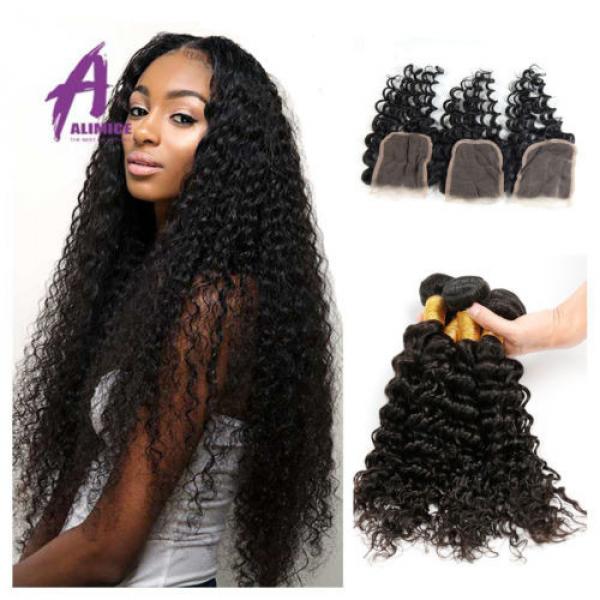 4Bundles Human Hair and  4*4 Closure Brazilian Virgin Hair Deep Curly Wave Hair #1 image