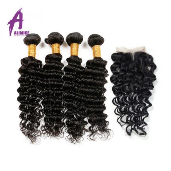 4Bundles Human Hair and  4*4 Closure Brazilian Virgin Hair Deep Curly Wave Hair #2 image
