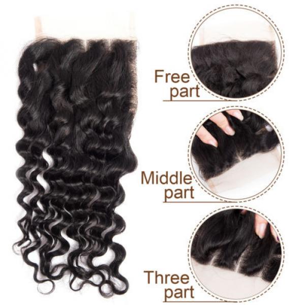 Brazilian Deep Wave Virgin Human Hair Weft 3 Bundles 300g with 4*4 Lace Closure #4 image