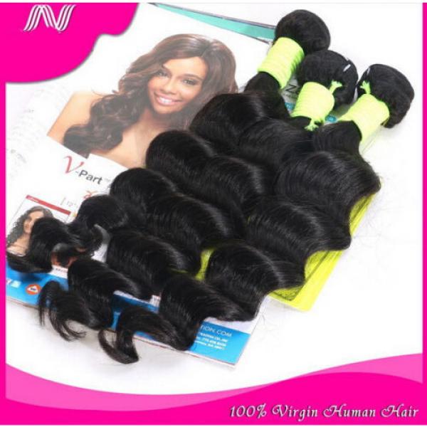 100% 6A Unprocessed Virgin Brazilian loose  wave Hair Natural Black bundles 100g #4 image