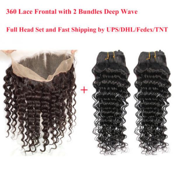 8A Brazilian Virgin Hair 360 Lace Frontal Closure with 2 Bundles Deep Wave #3 image