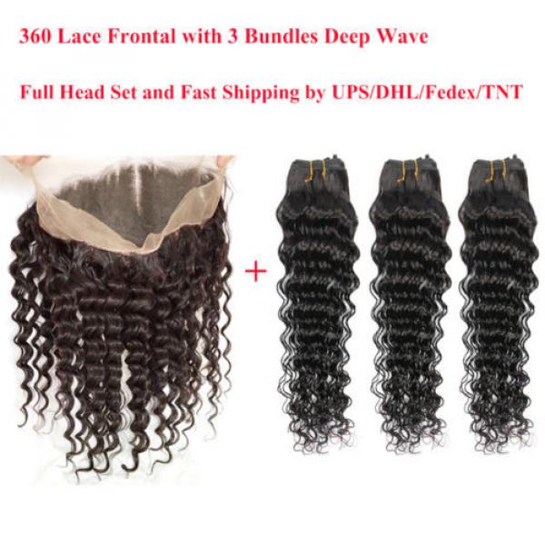 7A Brazilian Virgin Hair with Closure 360Lace Frontal with Bundle Deep Wave Hair #2 image
