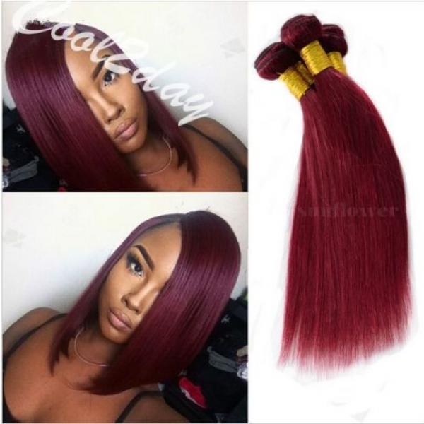 3 Bundles Brazilian Virgin Human Hair Straight Red Wine Burgundy 99J Weave Weft #2 image