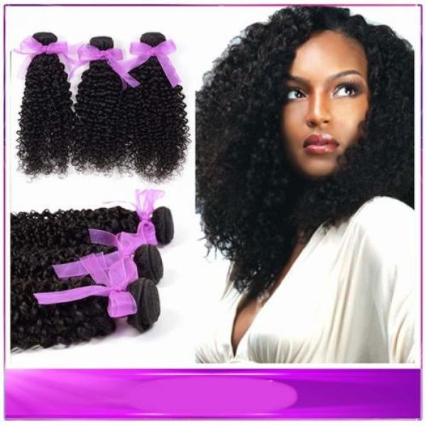 Weave 300g/3 Bundles Kinky Curly Human Hair Extensions Virgin Peruvian Hair Weft #1 image