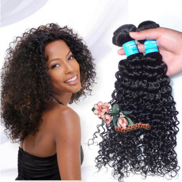 Weave 300g/3 Bundles Kinky Curly Human Hair Extensions Virgin Peruvian Hair Weft #2 image