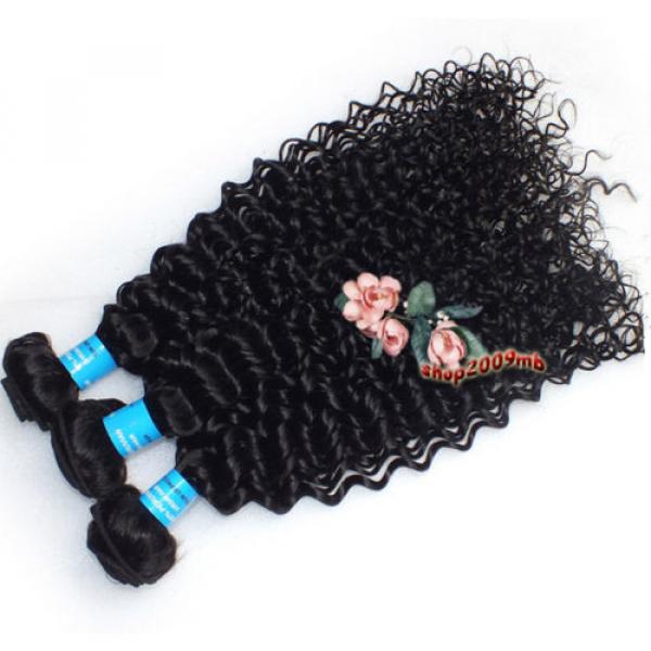 Weave 300g/3 Bundles Kinky Curly Human Hair Extensions Virgin Peruvian Hair Weft #3 image