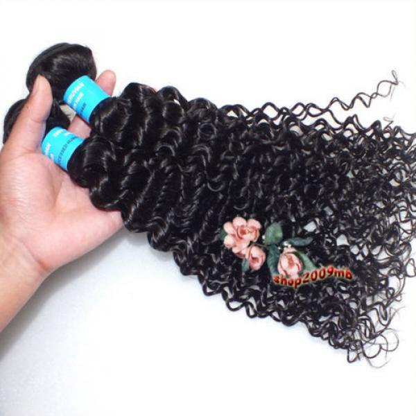 Weave 300g/3 Bundles Kinky Curly Human Hair Extensions Virgin Peruvian Hair Weft #4 image