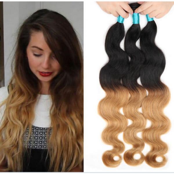 2 Bundle /100g Peruvian Virgin Body Wave Ombre Human Hair Extensions Weave Weft #1 image
