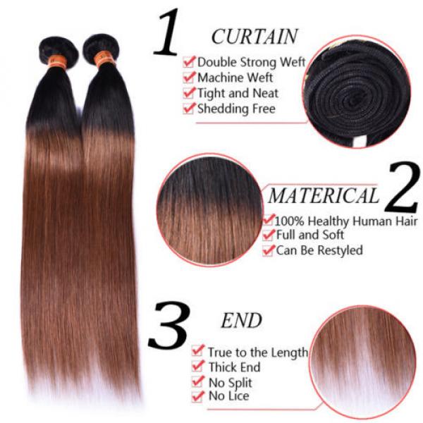 4 Bundles 50G Peruvian Virgin Straight Ombre Human Hair Extensions Weave Weft #3 image