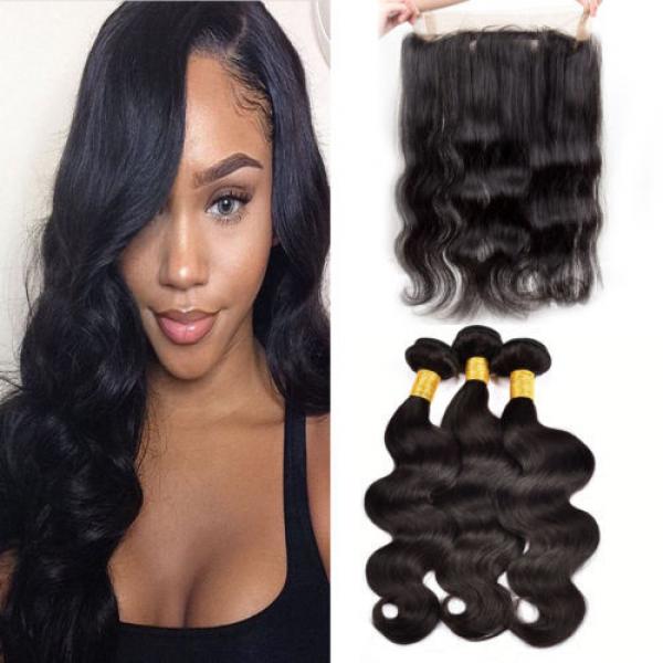 360 Lace Frontal Closure with 3 Bundles 300g Peruvian Virgin Hair Body Wave Weft #1 image
