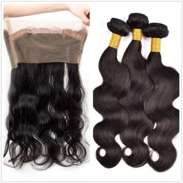 360 Lace Frontal Closure with 3 Bundles 300g Peruvian Virgin Hair Body Wave Weft #3 image