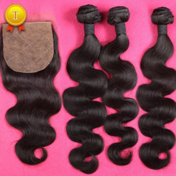 Peruvian Virgin Hair 8A Grade 3 Bundles With Silk Base Closure Body Wave Hair #1 image