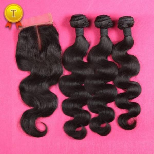 Peruvian Virgin Hair 8A Grade 3 Bundles With Silk Base Closure Body Wave Hair #2 image
