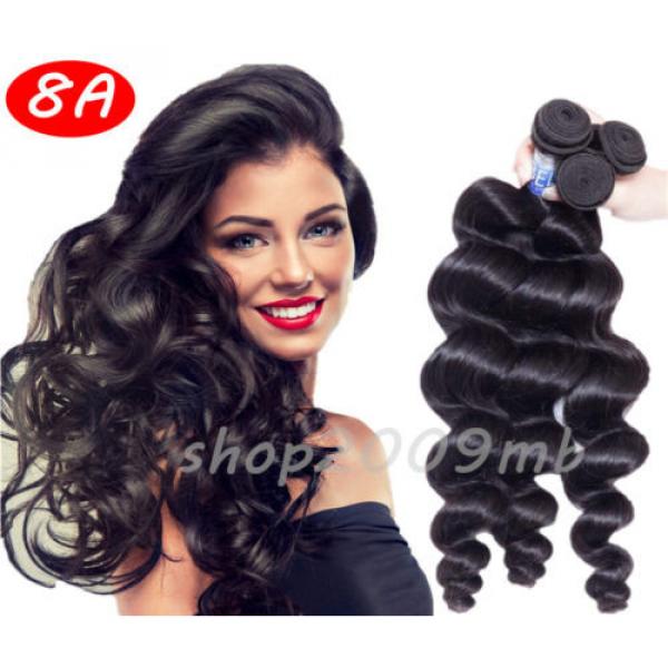 8A 3 Bundles Loose Wave Curly Peruvian Virgin Human Hair Extensions Weave Weft #1 image