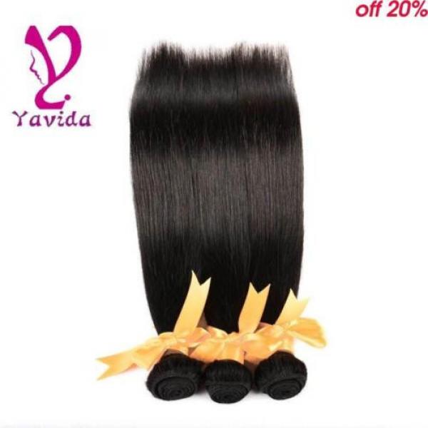 300g/3 Bundles Unprocessed Virgin Peruvian Straight Human Hair Extensions Weft #1 image