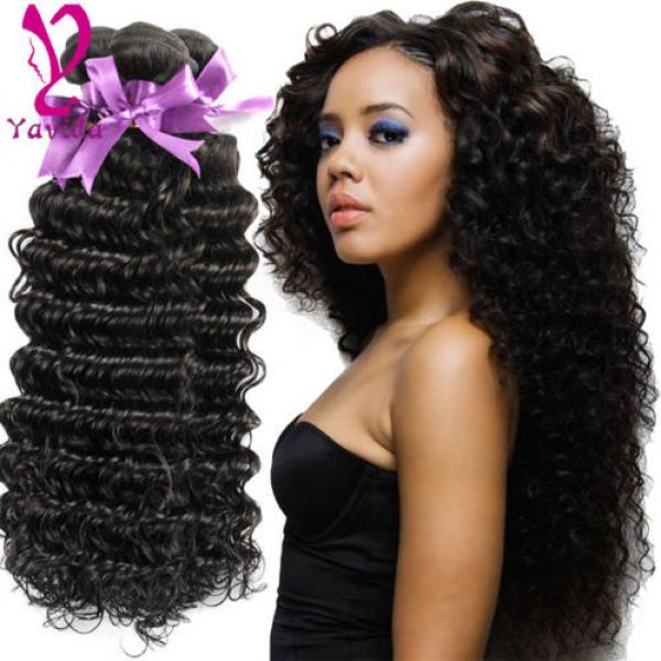 300g/3 Bundles 7A Virgin Peruvian Deep Wavy Wave Curly Human Hair Weft Extension #1 image