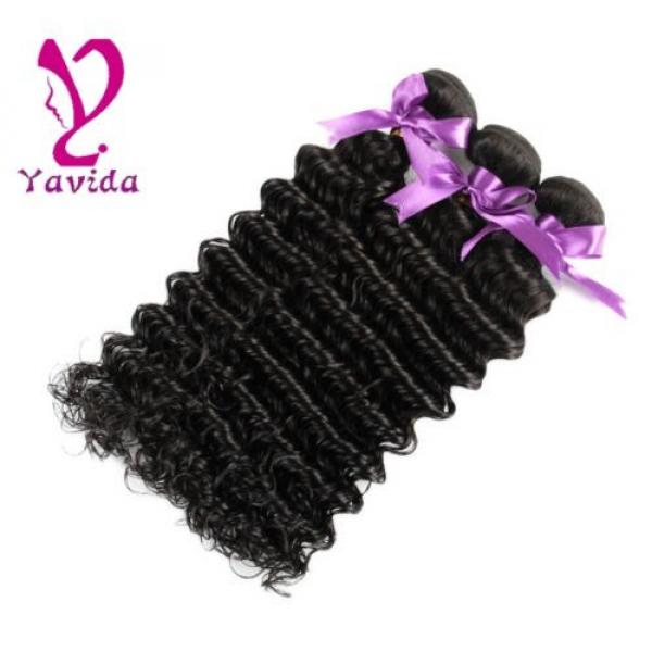 300g/3 Bundles 7A Virgin Peruvian Deep Wavy Wave Curly Human Hair Weft Extension #2 image