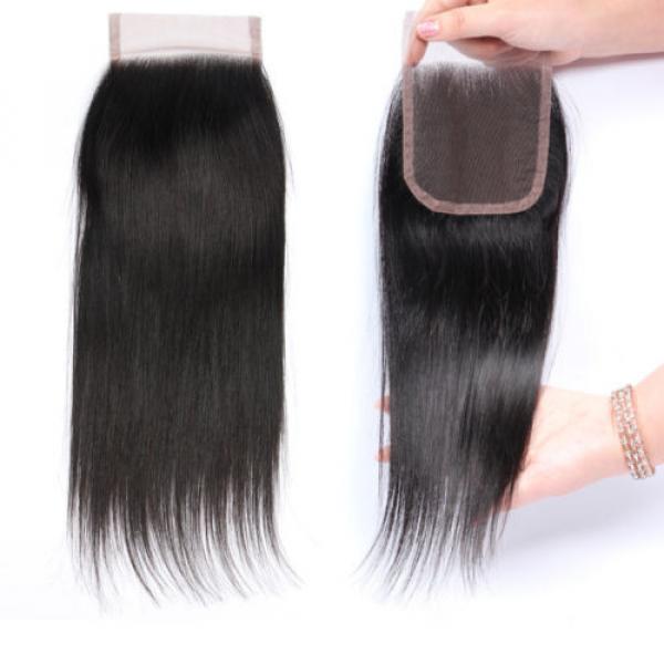4&#034;x4&#034; Peruvian 8A Virgin Remy Human Hair Unprocessed Silk Straight Lace Closure #1 image