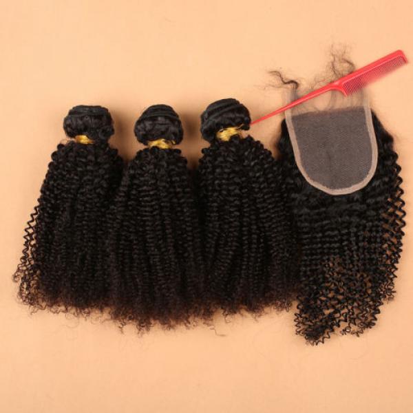 7A Peruvian Kinky Curly hair 3 Bundles with Lace Closure 100% Human Virgin Hair #1 image