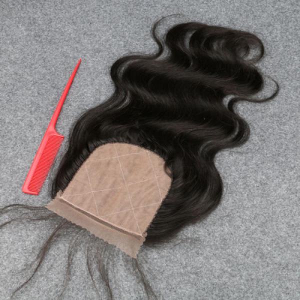 7A Peruvian Virgin Human Hair Body Wave 3 Bundles with 4*4 Silk Base Closure #2 image