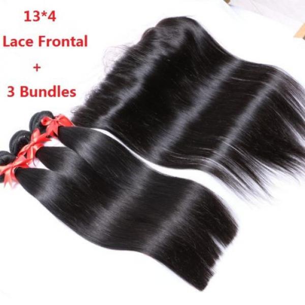 7A Peruvian  Virgin Human Hair Straight 13*4 Lace Frontal Closure with 3 Bundles #1 image