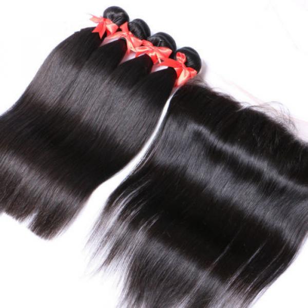 7A Peruvian  Virgin Human Hair Straight 13*4 Lace Frontal Closure with 3 Bundles #3 image