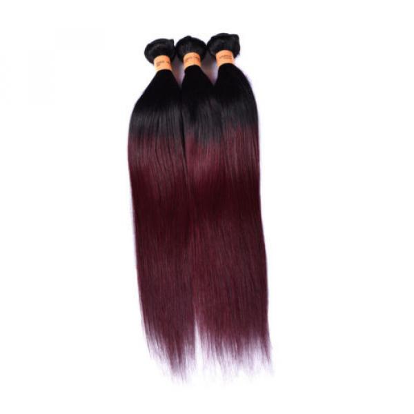 Ombre Color 1B/99J 3 Bundles Straight Real Virgin Peruvian Human Hair Extensions #3 image