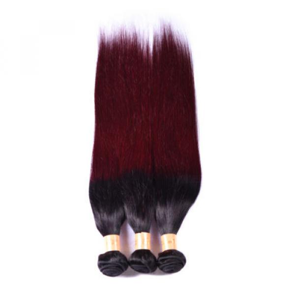 Ombre Color 1B/99J 3 Bundles Straight Real Virgin Peruvian Human Hair Extensions #4 image