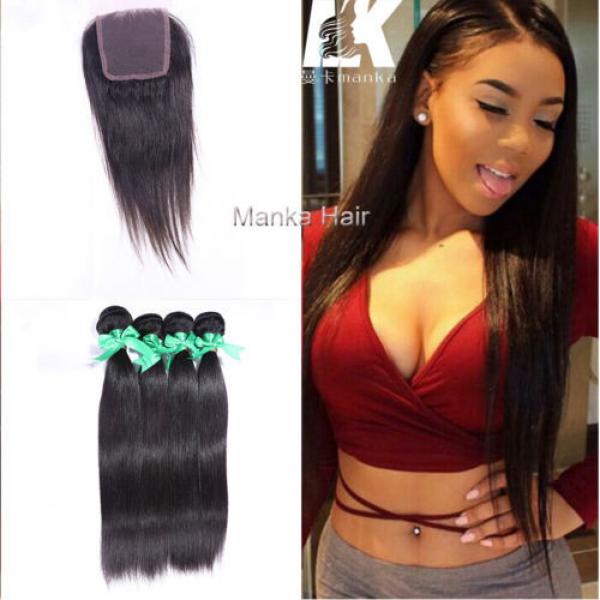 Peruvian Straight Virgin Hair Weft 4 Bundles 200g with Lace Frontal Closure DHL #1 image