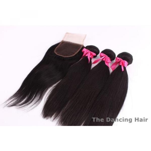 3 bundles Peruvian virgin hair straight with closure natural color dyeable #1 image