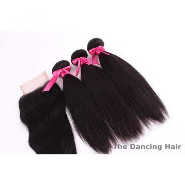 3 bundles Peruvian virgin hair straight with closure natural color dyeable #2 image