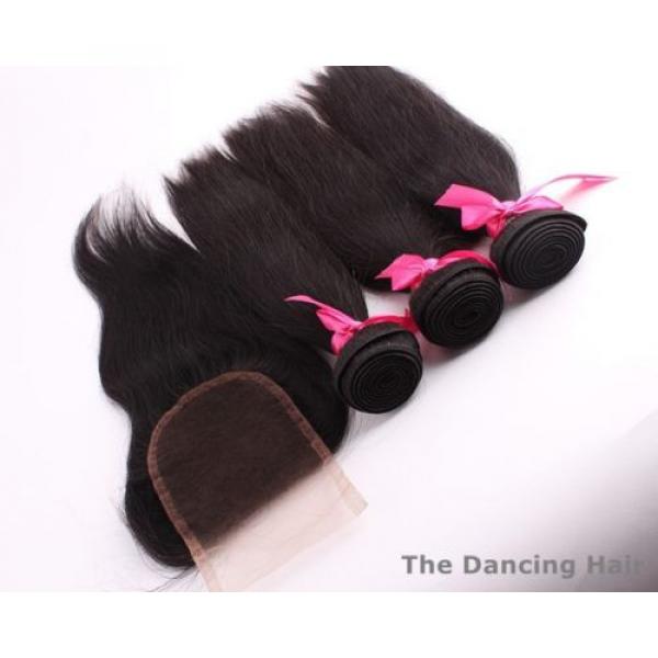 3 bundles Peruvian virgin hair straight with closure natural color dyeable #5 image
