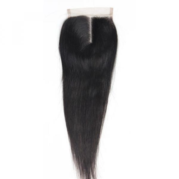 4&#034;X4&#034; Lace Closure Peruvian Virgin Human Hair Hairpiece Extensions Natural Black #2 image